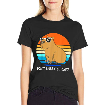 Retro Rodent Funny Capybara Dont Be Worry Be Capy  Tagless Design T-Shirt