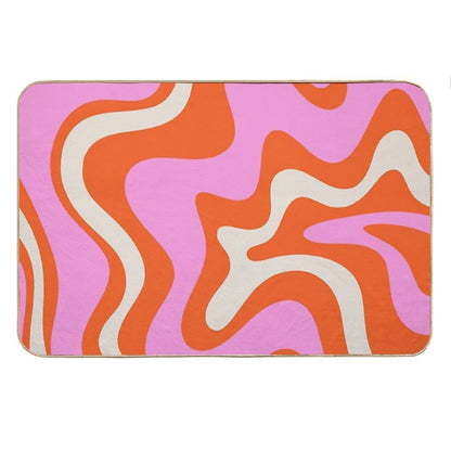 Retro Liquid Swirl Abstract Pattern Hot Pink Bright Orange Cream Bath Mat