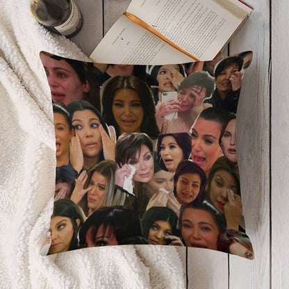 Kardashian's Crying Collage Linen Throw Pillow Cover