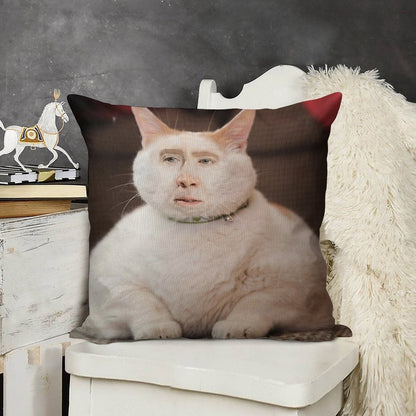 Nicolas Cage Cat Linen Throw Pillow Cover