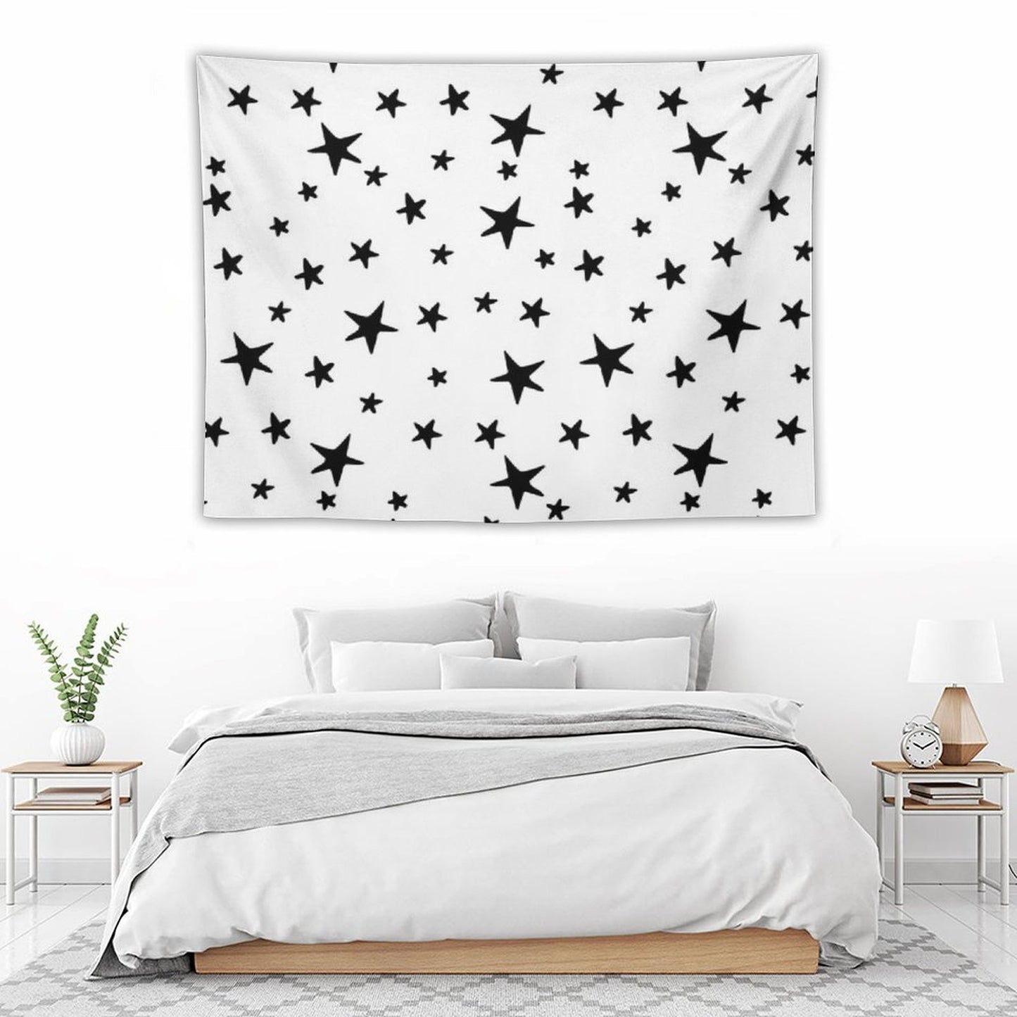 Stars - Black on White Tapestry