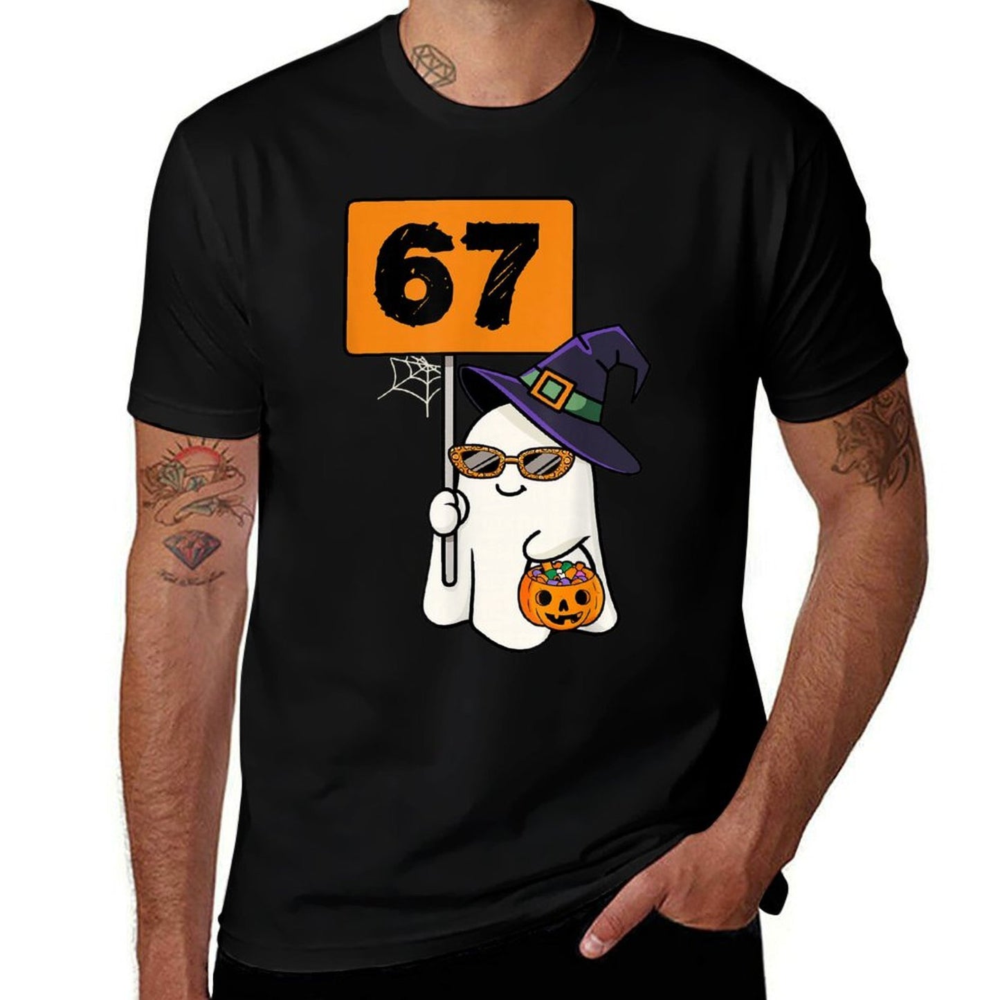 Haunted by 6-7 Funny Teacher 67 Halloween Skeleton Six Seven  Rolled Sleeves T-Shirt