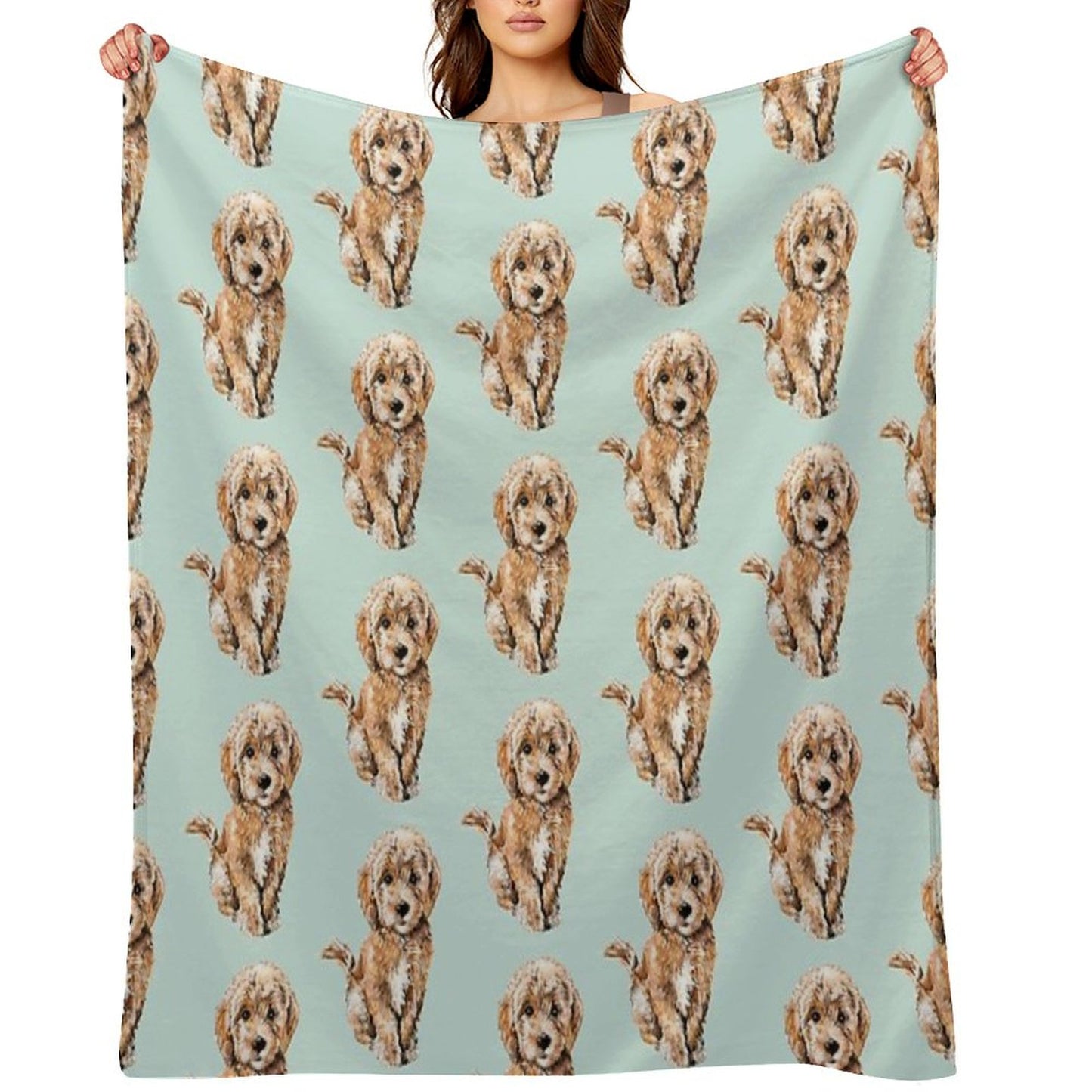 Poodle Goldendoodle Puppy Watercolor Illustration Throw Blanket