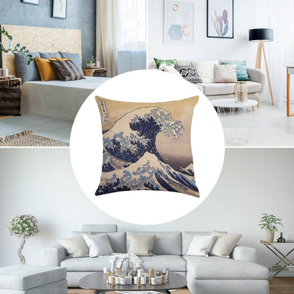 The Great Wave Off Kanagawa by Katsushika Hokusai (c 1830-1833) Linen Throw Pillow Cover