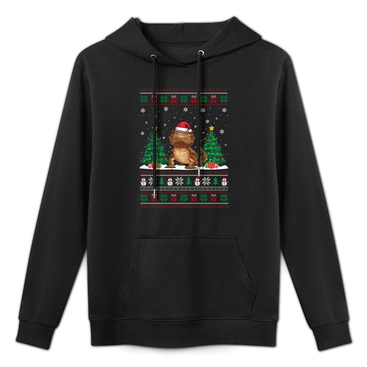 Santa Hat Bearded Dragon Christmas Tree Lights Ugly Sweater Casual Wear Hoodie