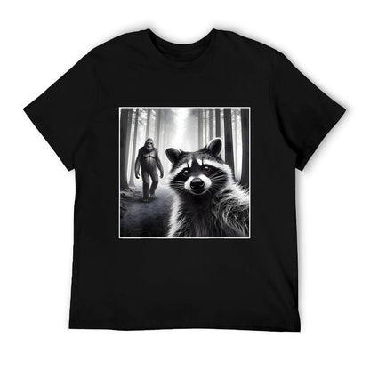 Scared Raccoon Selfie With Sasquatch Bigfoot Funny Raccoon T-Shirt