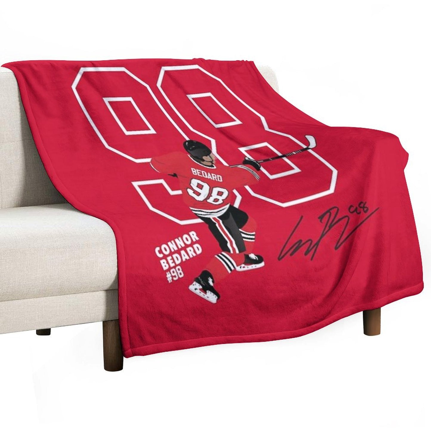 Connor Bedard Blackhawks #98 Signature Art Throw Blanket