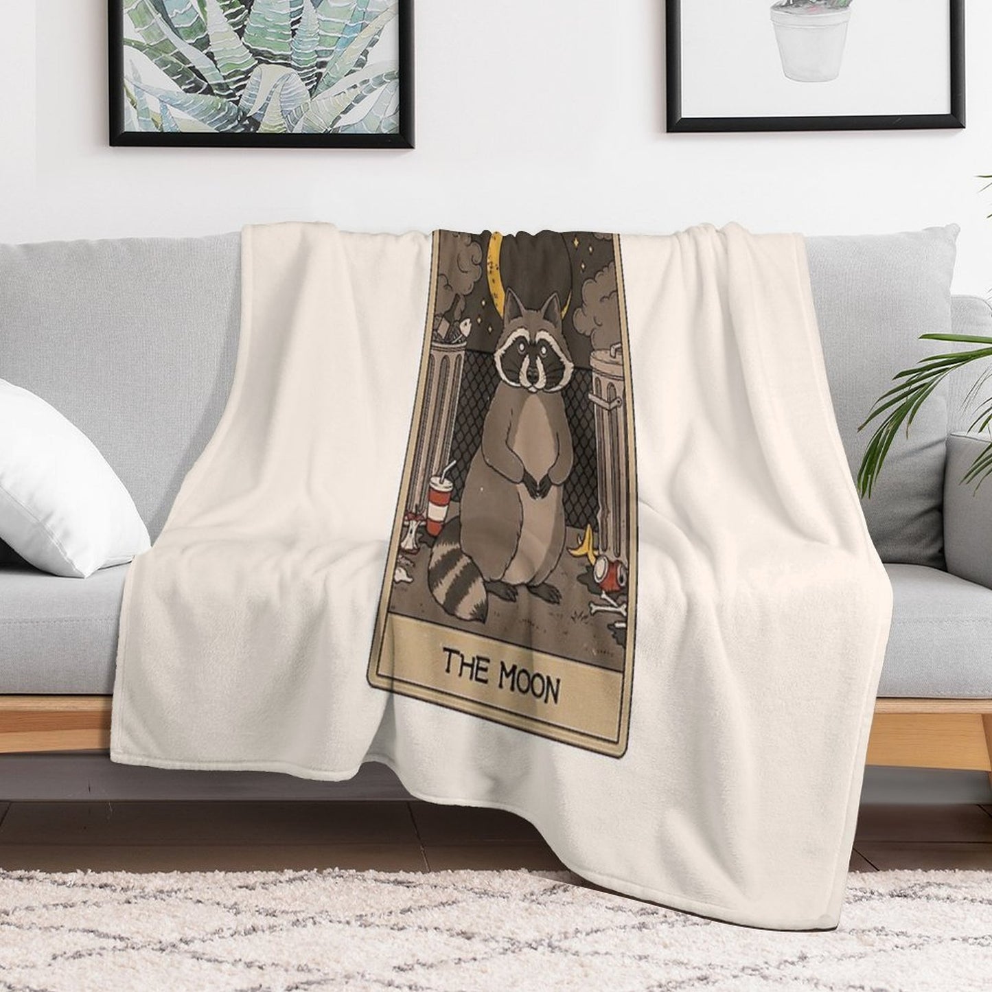 The Moon - Raccoons Tarot Throw Blanket