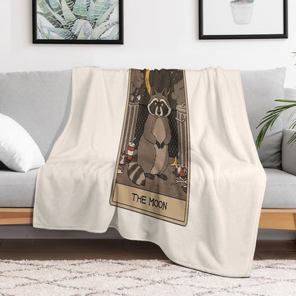 The Moon - Raccoons Tarot Throw Blanket