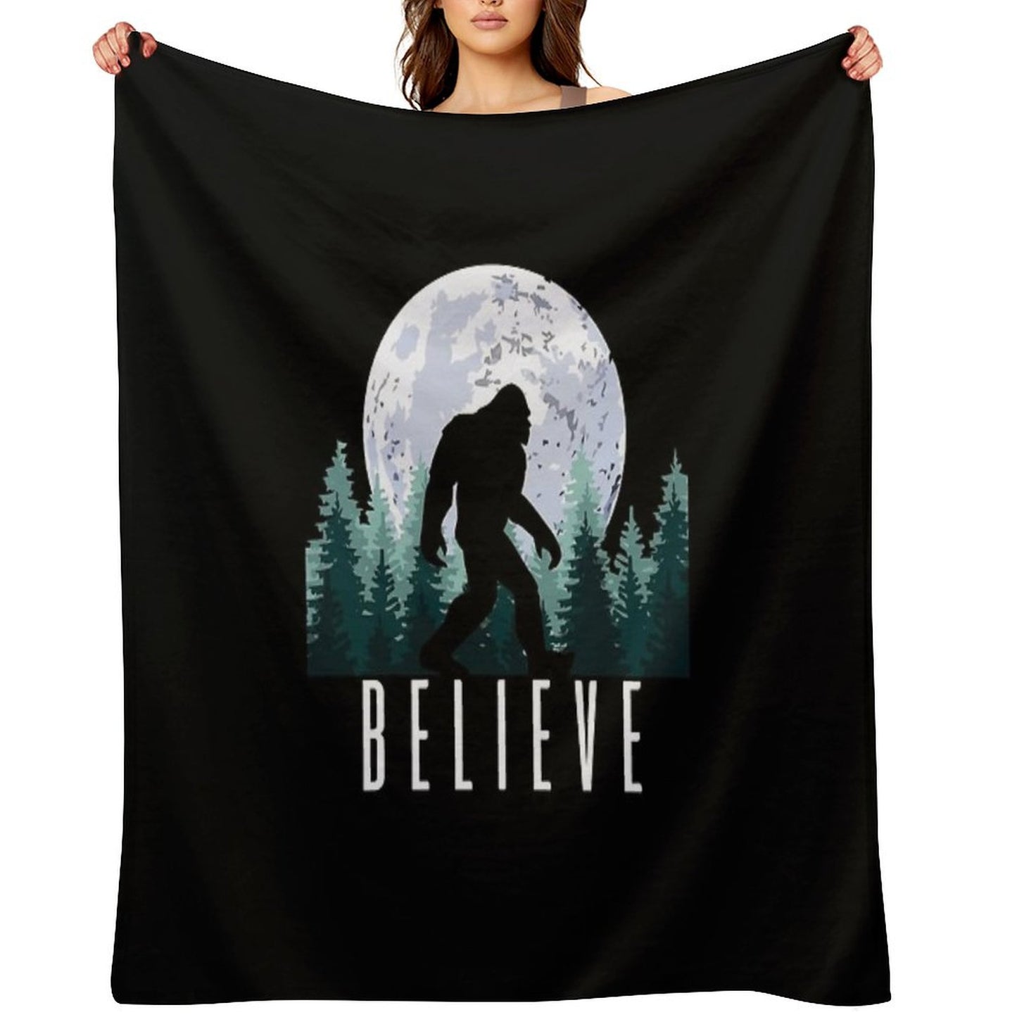 Bigfoot Believe  Sasquatch Throw Blanket
