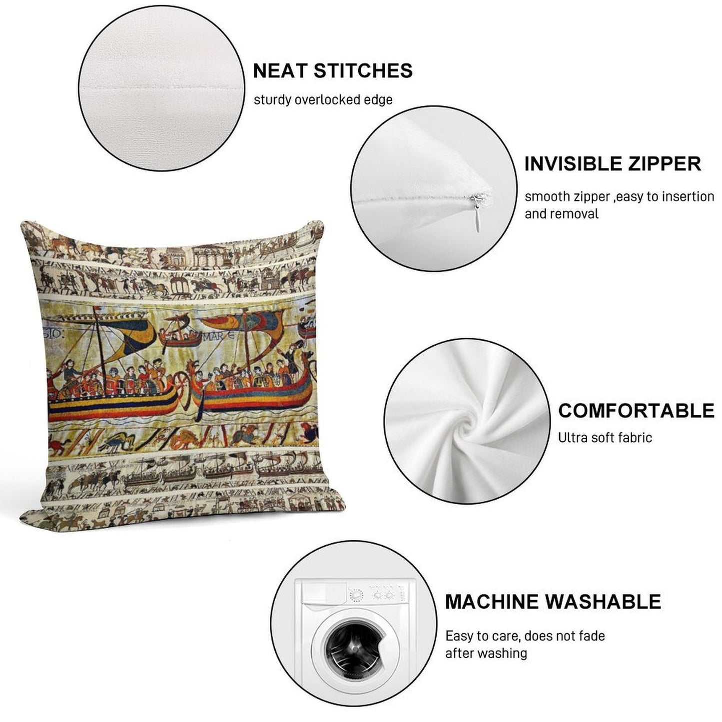 THE BAYEUX TAPESTRY ,VIKING SHIPS Soft Multiple Sizes Throw Pillow