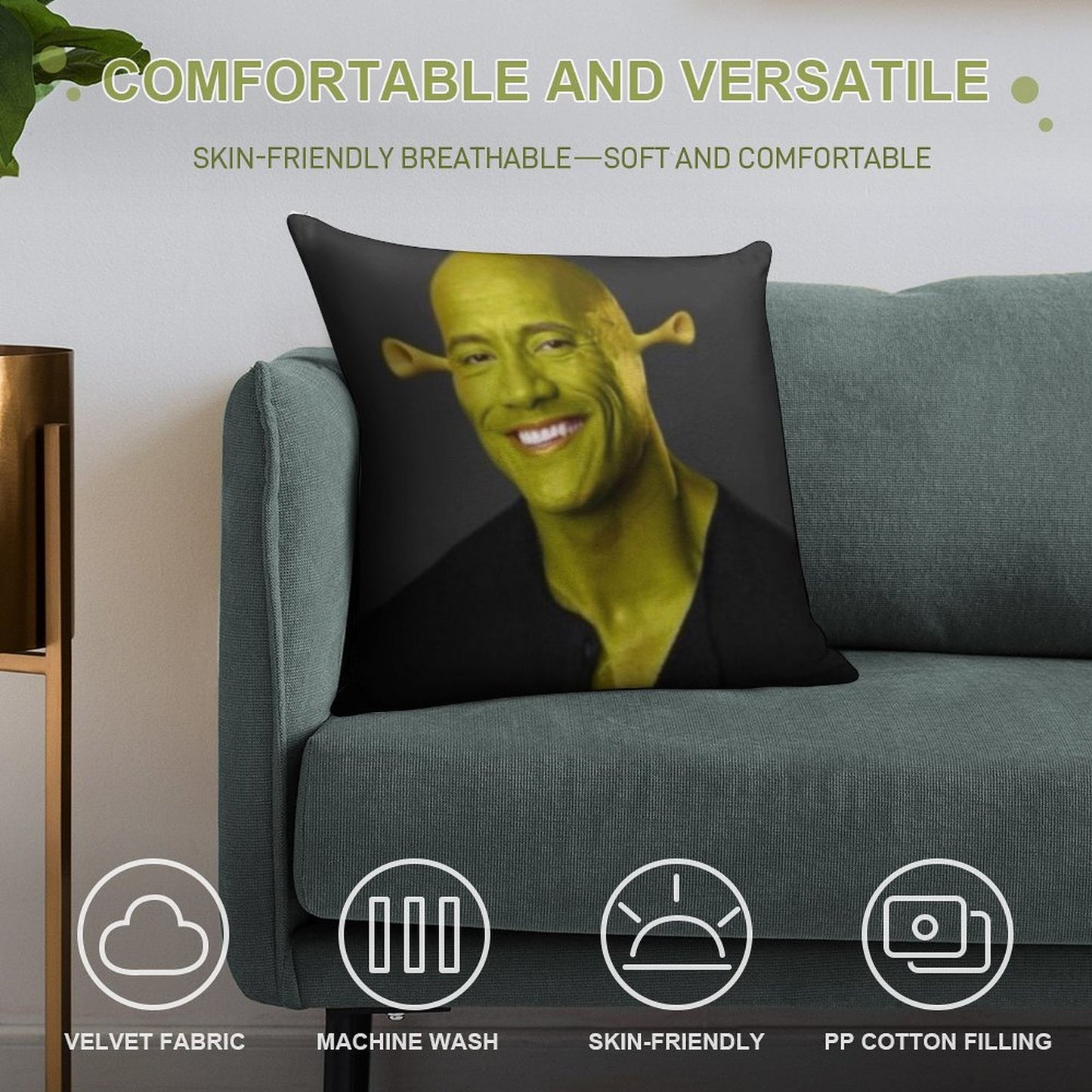 Dwayne 'The Shrok Johnson Soft Anti-Pilling Throw Pillow