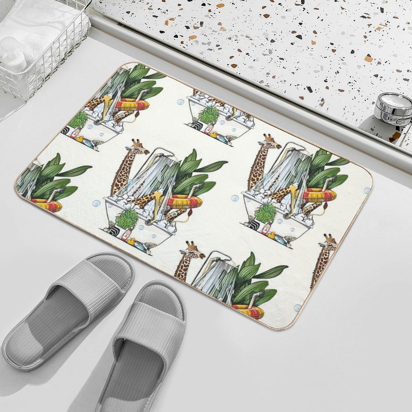 Giraffe in The Bath, Funny Animal Safari Bathroom Joke Bath Mat
