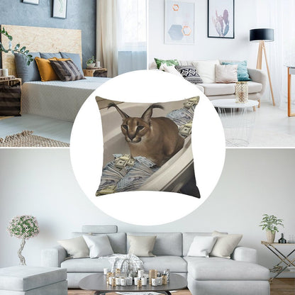 Big Floppa Cash Linen Throw Pillow Cover