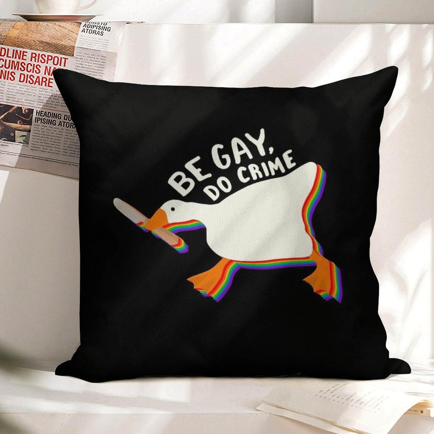 Be Gay Do Crime Goose Linen Throw Pillow Cover