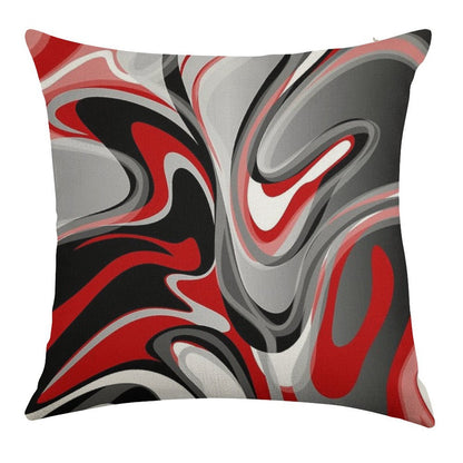 Liquify - Red, Gray, Black, White Linen Throw Pillow Cover