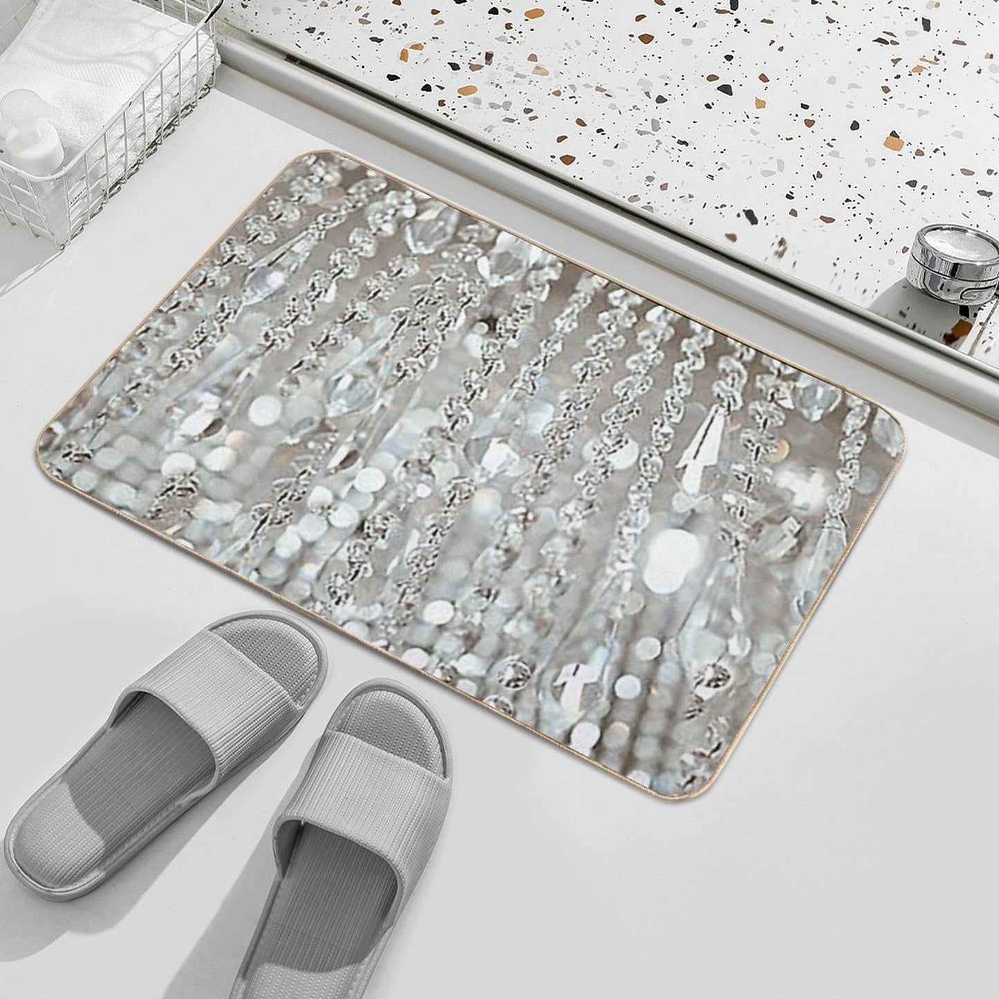 Photographic Image of Chandelier of Crystals And Light Bath Mat