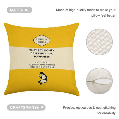 Custard Creams - Parody Penguin Book Cover Linen Throw Pillow Cover