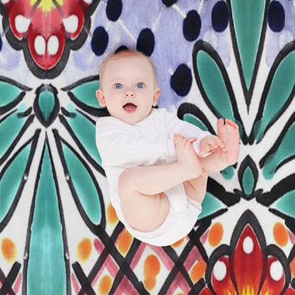 Colorful Talavera, Orange Accent, Mexican Tile Design Throw Blanket