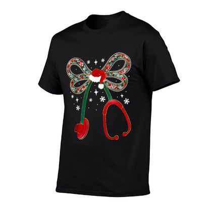 Stethoscope Nurse Coquette Bow Christmas Xmas Pajama Holiday  Cotton T-Shirt