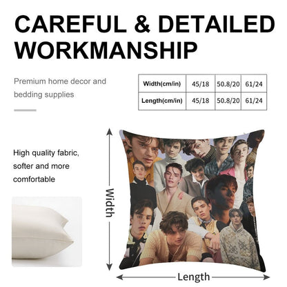 Louis Partridge Collage Linen Throw Pillow Cover