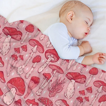 Deadly Mushrooms Red on Pink Throw Blanket