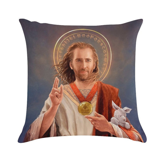 Nicolas Cage, Saint Nicolas of Cage, Nic Cage Original Religious Painting Soft Washable Throw Pillow