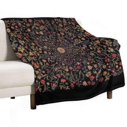 Medieval Flowers on Black Throw Blanket