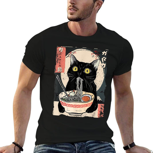 Kawaii Cat Eating Ramen Noodles Funny Anime Gift Girlsns T-Shirt