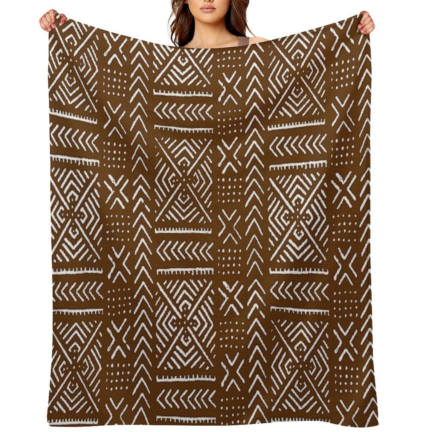 Line Mud Cloth  Brown Throw Blanket