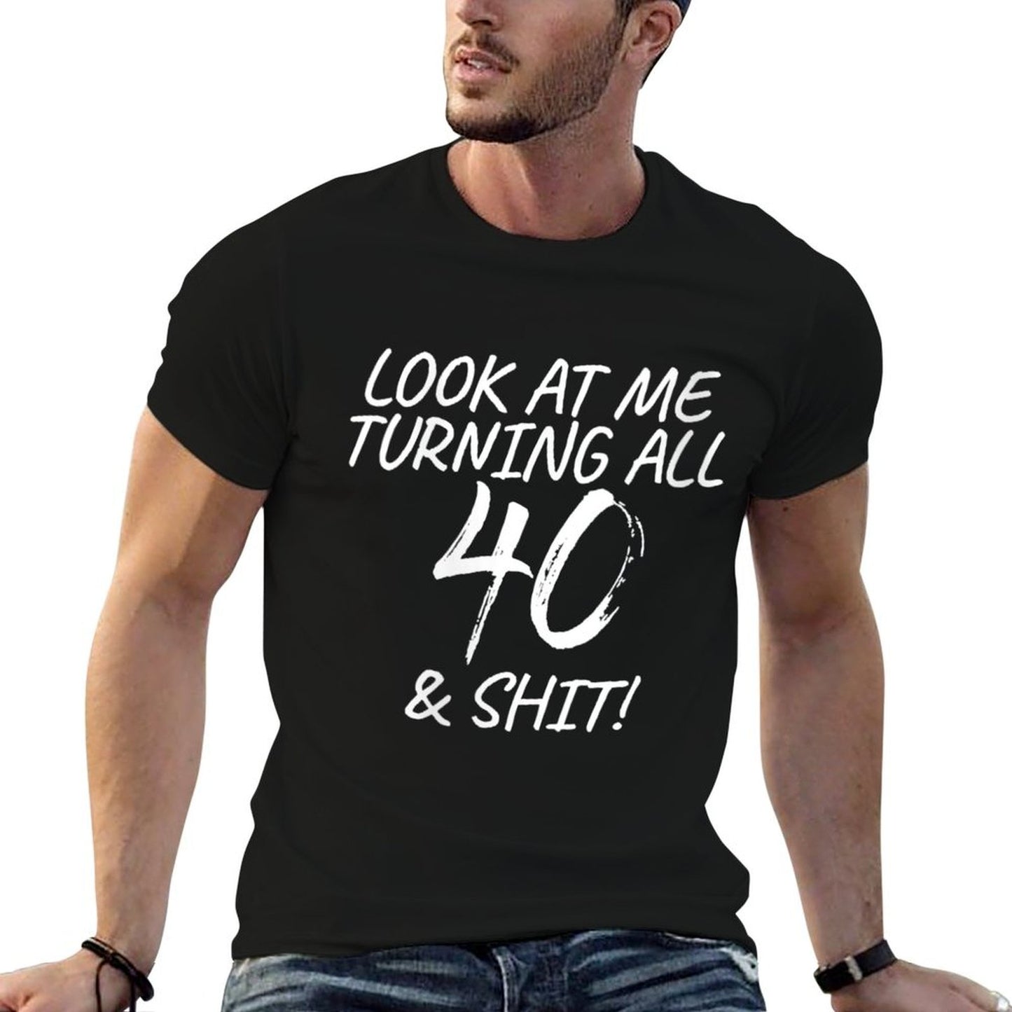 Womens Look At Me Turning All 40 & Shit Happy 40th Birthday Gift  Rolled Sleeves T-Shirt