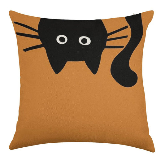 Funny Black Cat Linen Throw Pillow Cover