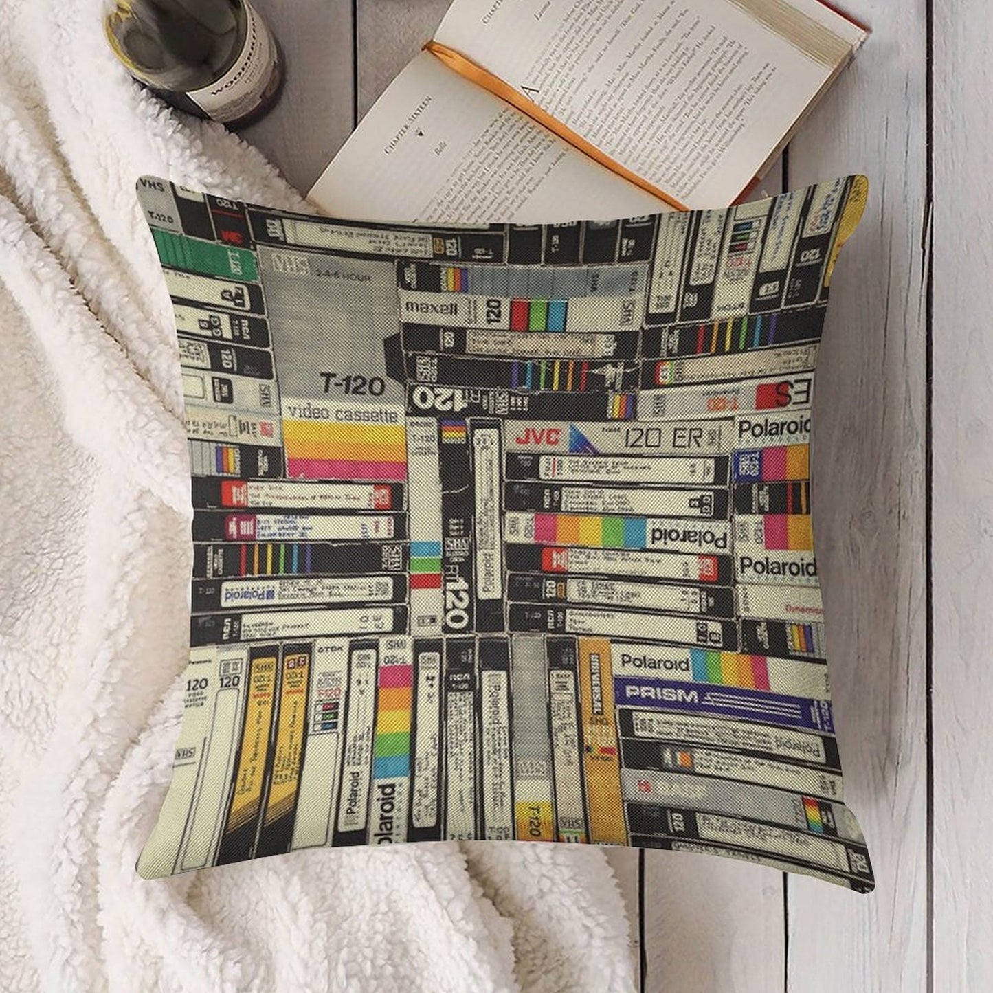 VHS Linen Throw Pillow Cover