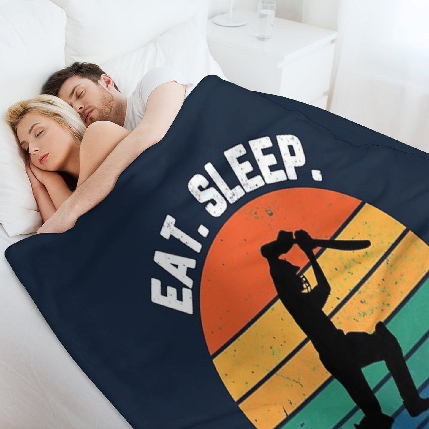 Eat Sleep Cricket Repeat Sunset White Text Throw Blanket