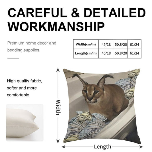 Big Floppa Cash Linen Throw Pillow Cover