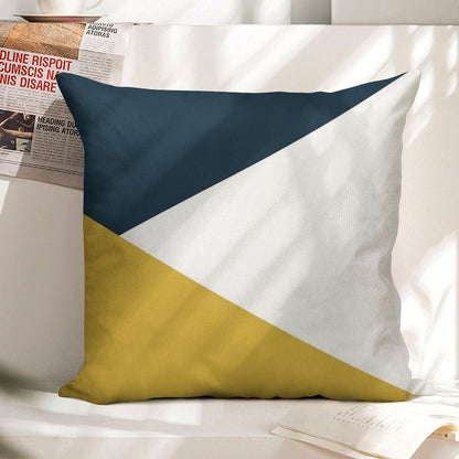 Angled Color Block in Navy Blue, Light Mustard Yellow, And White Linen Throw Pillow Cover