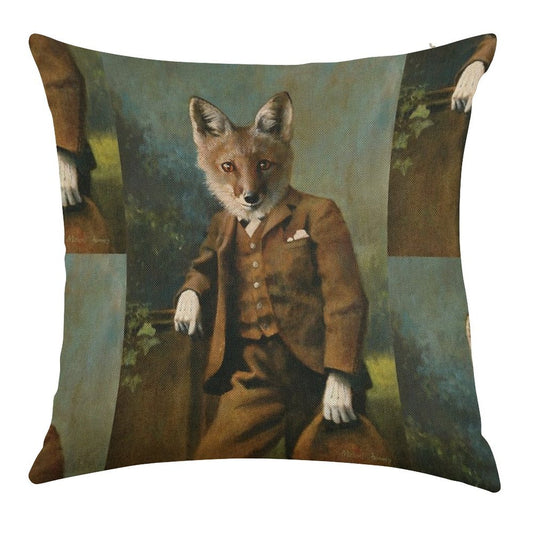 Young Master Fox Linen Throw Pillow Cover