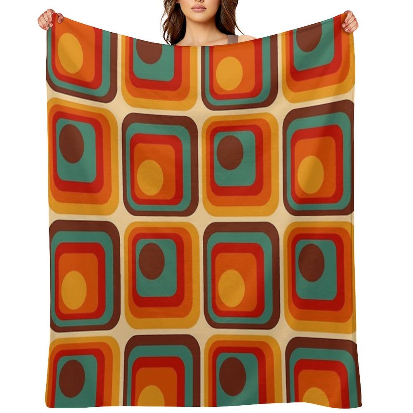 Retro Geometric Gradient Square And Circle Pattern 221 Throw Blanket