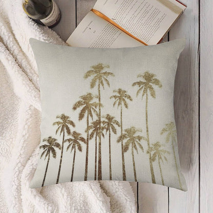 Glamorous Gold Tropical Palm Trees on White Linen Throw Pillow Cover