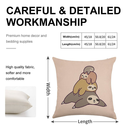 Sloth Stack Linen Throw Pillow Cover