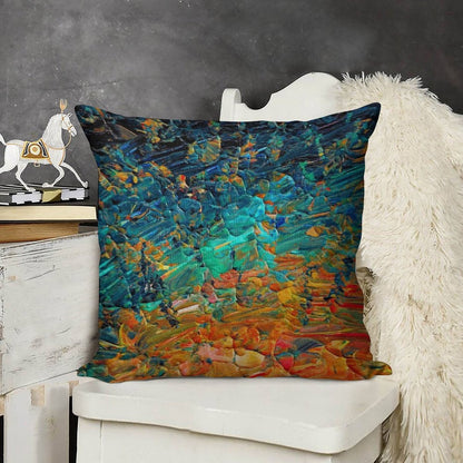 ETERNAL TIDE 2 Bold Rainbow Colorful Deep BlueTurquoise Aqua Orange Yellow Ombre Waves Abstract Acrylic Painting Linen Throw Pillow Cover