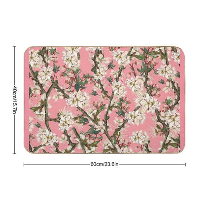 Cherry Blossom On Bright Pink Feminine Print  Fade-Resistant Bath Mat