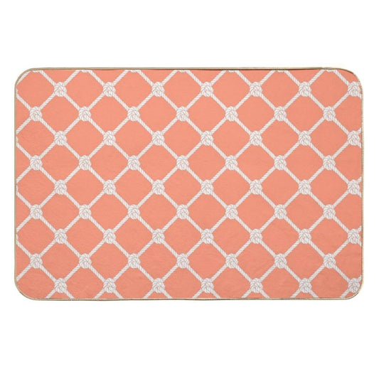 New Nautical Netting Design in Florida Color Palette- Coral Glow  Odorless Bath Mat