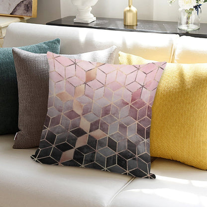 Pink And Grey Gradient Cubes Soft High-Density Material Throw Pillow