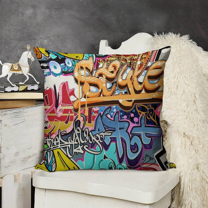 Graffiti Linen Throw Pillow Cover