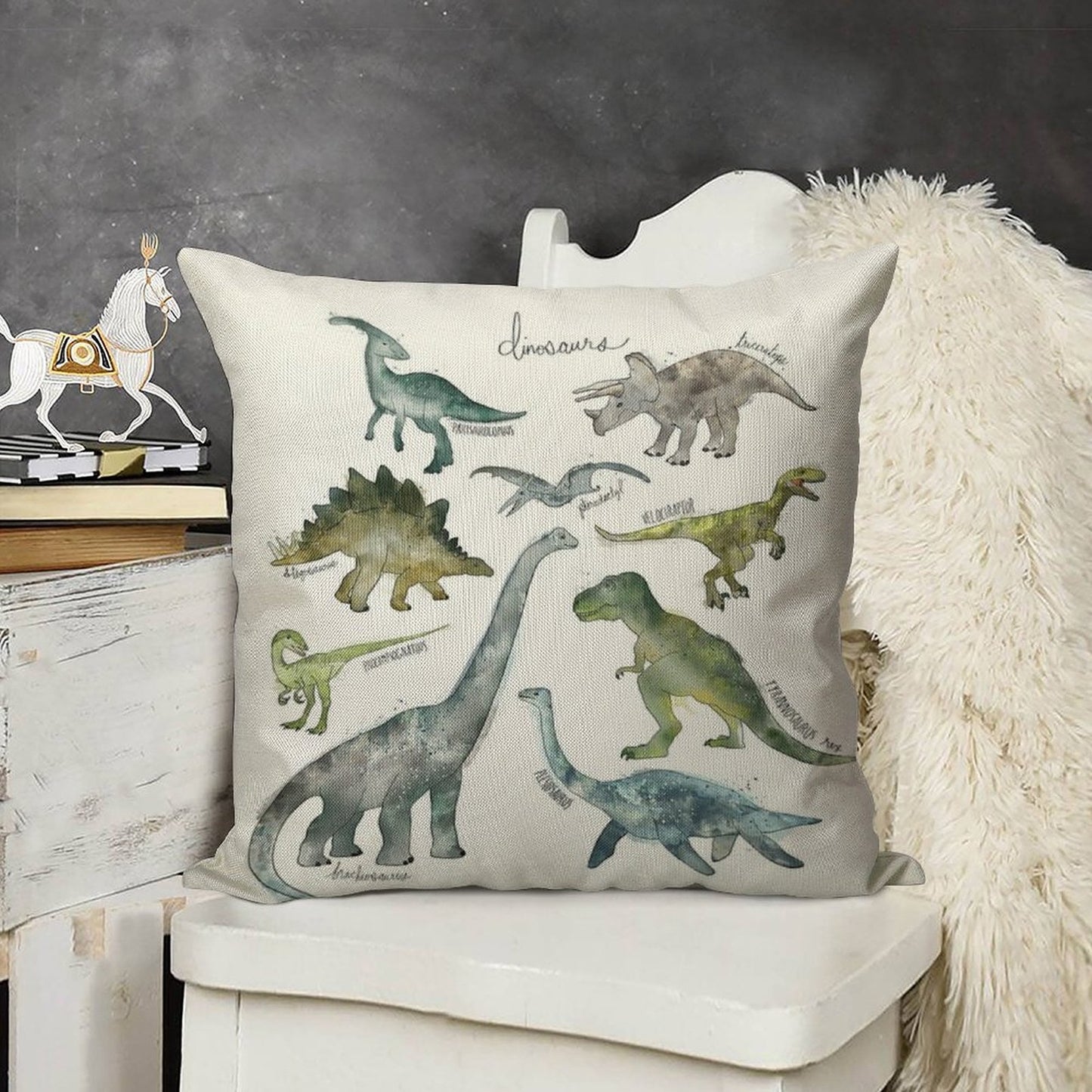 Dinosaurs Linen Throw Pillow Cover