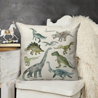 Dinosaurs Linen Throw Pillow Cover