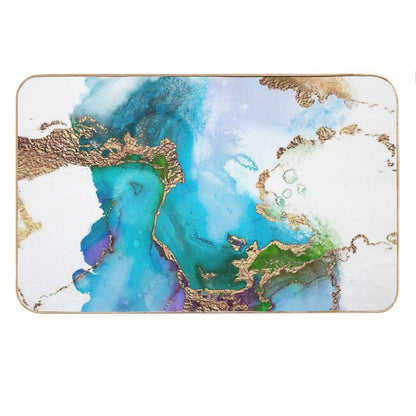 Abstract Faux Marble Mermaid Gemstone With Gold Glitter Bath Mat