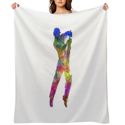 Cricket Player Batsman Silhouette 05 Throw Blanket