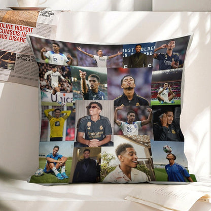 Jude Bellingham Collage Linen Throw Pillow Cover